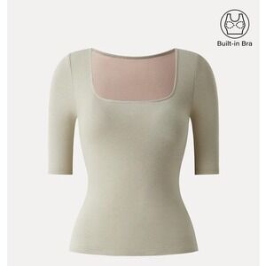 OGL Essential Stretch Cotton Square Neck Brami Top XL Dark Alabaster Neutral NWT